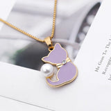 Enamel Cat Drops Oil Zircon Ball Cat Tail Necklace