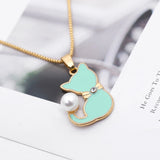 Enamel Cat Drops Oil Zircon Ball Cat Tail Necklace