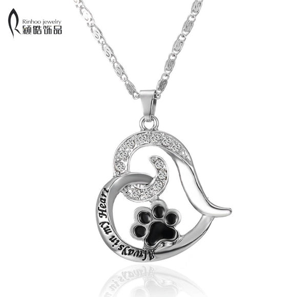 Cat Foot paw print heart necklace